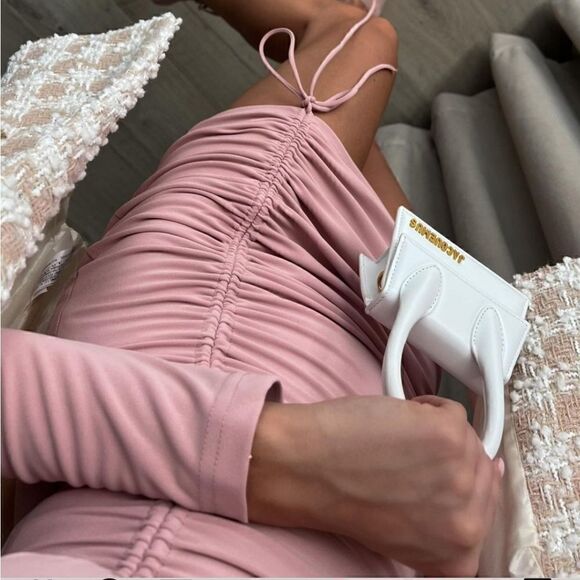 BLOGGERS FAV🎀 NTW ZARA PALE PINK DRAPPED MINI DRESS - Picture 8 of 10